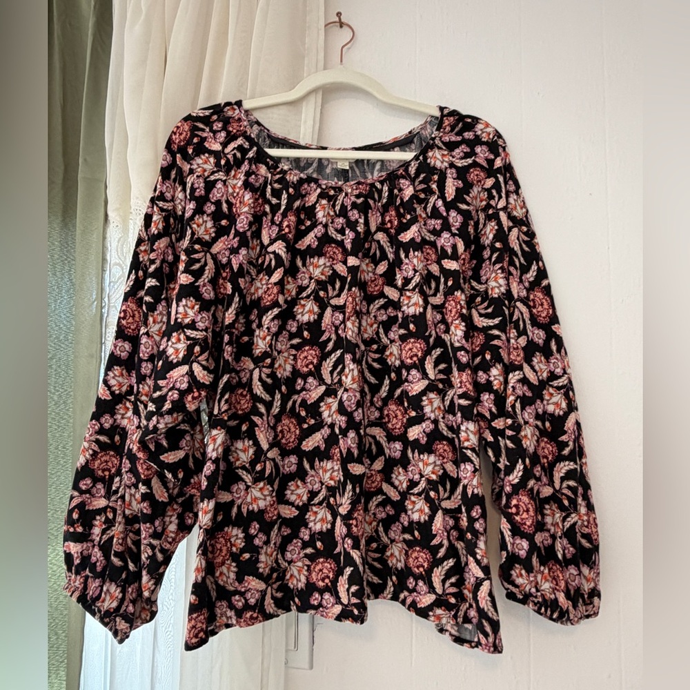 Terra & Sky Tunic Top Women 1X Black Floral WhimsyGoth‎ Cottage Flowy Shapeless